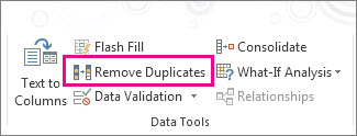 Screenshot of the ‘Remove Duplicates’ button in the Excel menu ribbon