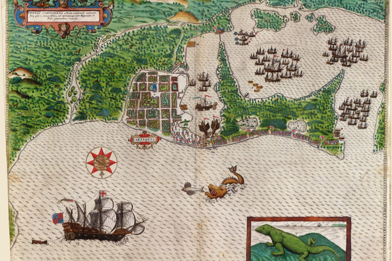 A painting depicting an armada attacking Cartagena
