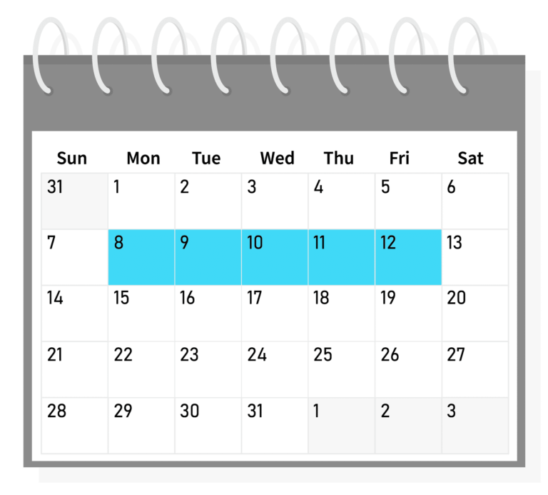 A calendar with the first week of the month highlighted