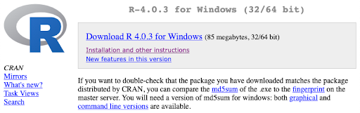 Comprehensive R Archive Network mirror site screen