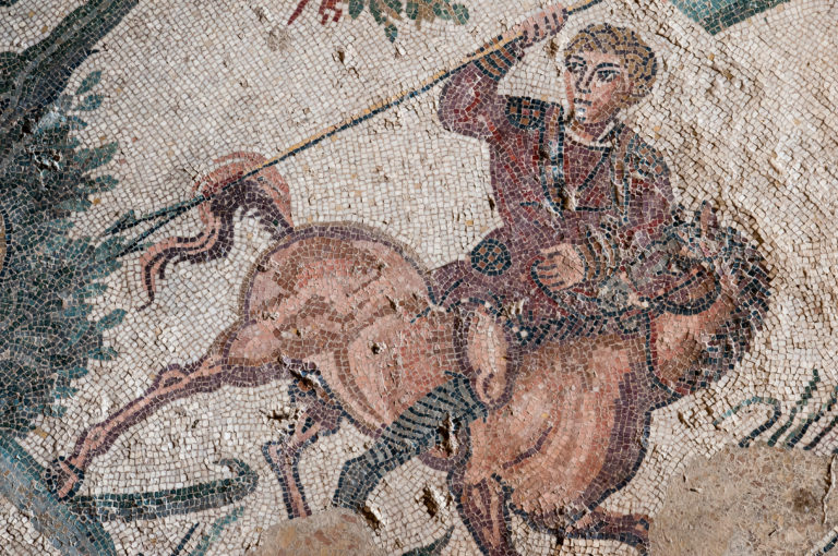 Mosaic of a man hunting on horseback