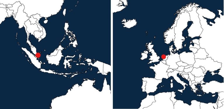 Maps to show location of both Singapore and Amsterdam