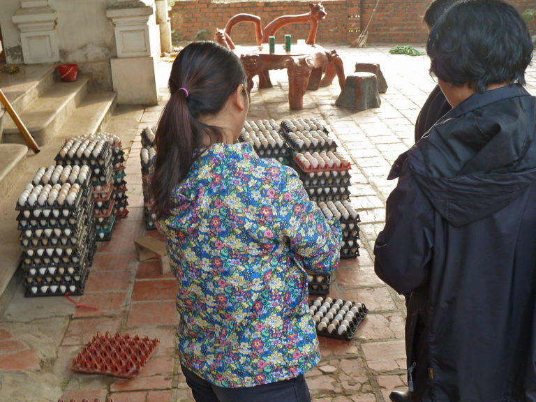 Picture of an informal conversation of two bacteriologists and a smallholder farmer in Vietnam.