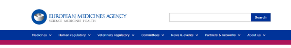 Captura de pantalla del sitio web de la EMA