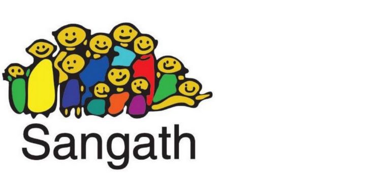 The logo of Sangath, depicting a number of simple illustrated people