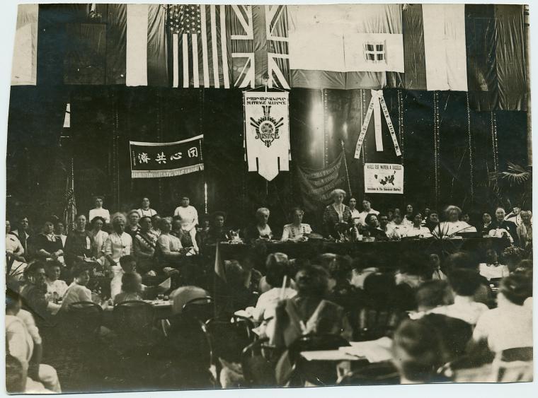 The opening of the International Woman Suffrage Alliance’s Seventh Congress by Carrie Chapman Catt, Budapest 1913. New York Public Library Digital Collections.