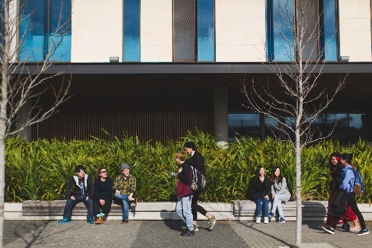 Students walking outside of campus