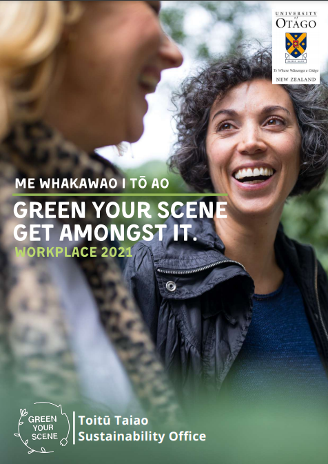 "Green your scene get amongst it" campaign banner, with two ladies smiling in the background