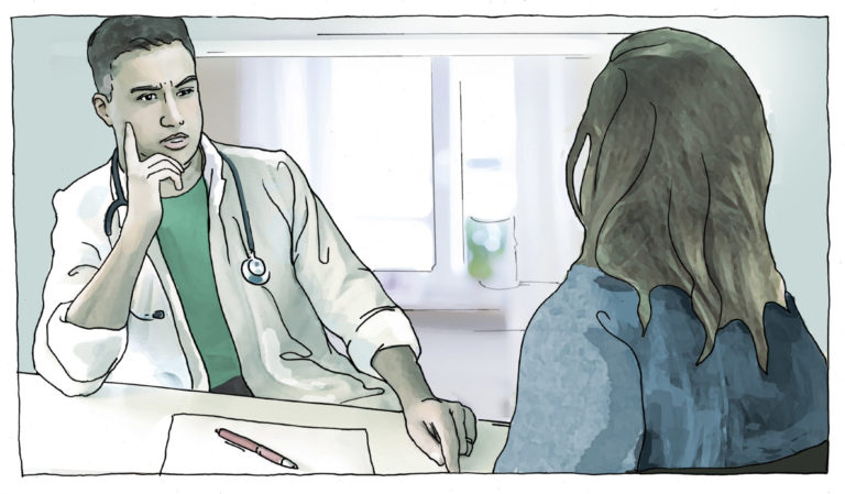 Image showing fictional "Dr Marc" is asking Zara questions.