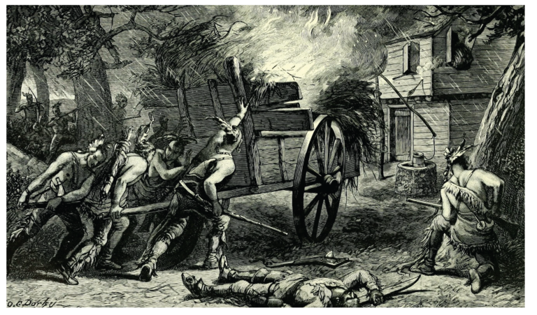 Engraving showing the assault on Ayres garrison