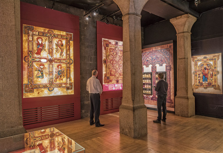 A modern image of The Book of Kells exhibition at Trinity College.