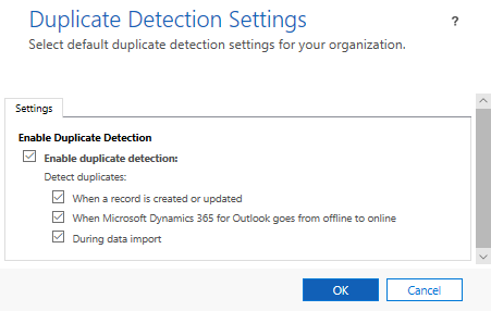 A screenshot of the Duplicate Detection Settings pop-up