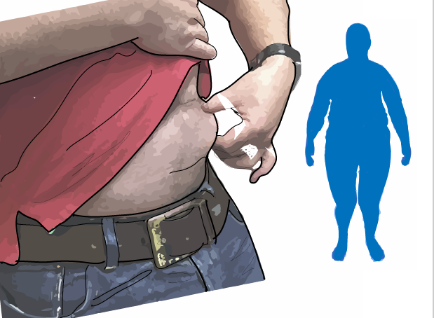 Drawing of person with fat around middle of waist