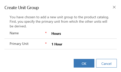 Screenshot of creation of a Unit Group