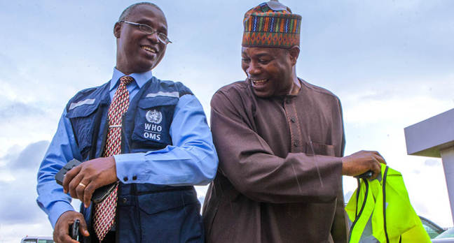 Two men laughing together