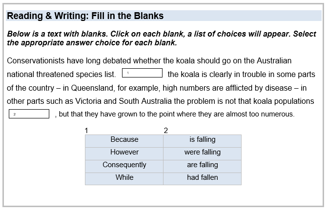 Reading & Writing: Fill in the Blanks Below is a text with blanks. Click on each blank, a list of choices will appear. Select the appropriate answer choice for each blank