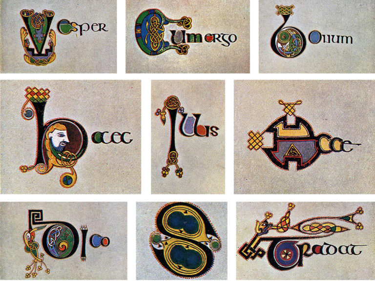 Figure 5 Letters drawn and painted by Helen Campbell d’Olier, as reproduced in Edward O’Sullivan’s *The Book of Kells* (1914)
