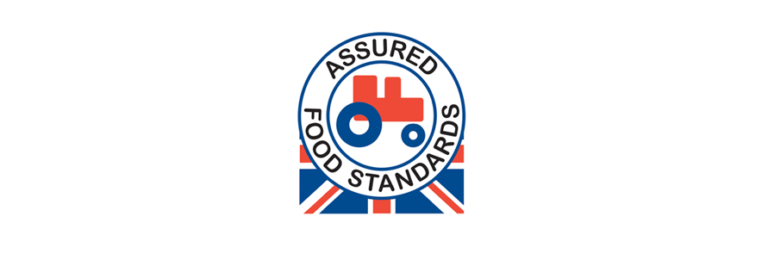 Red tractor logo is an image of a tractor coloured in white, red and blue with the wording assured food standards and the union jack flag as a backdrop under half the image