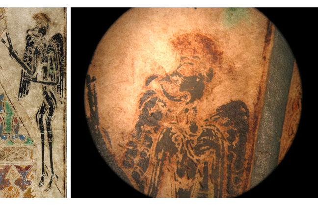 Figures 4 and 5, image of the Devil from the Book of Kells, and close-up of image, respectively