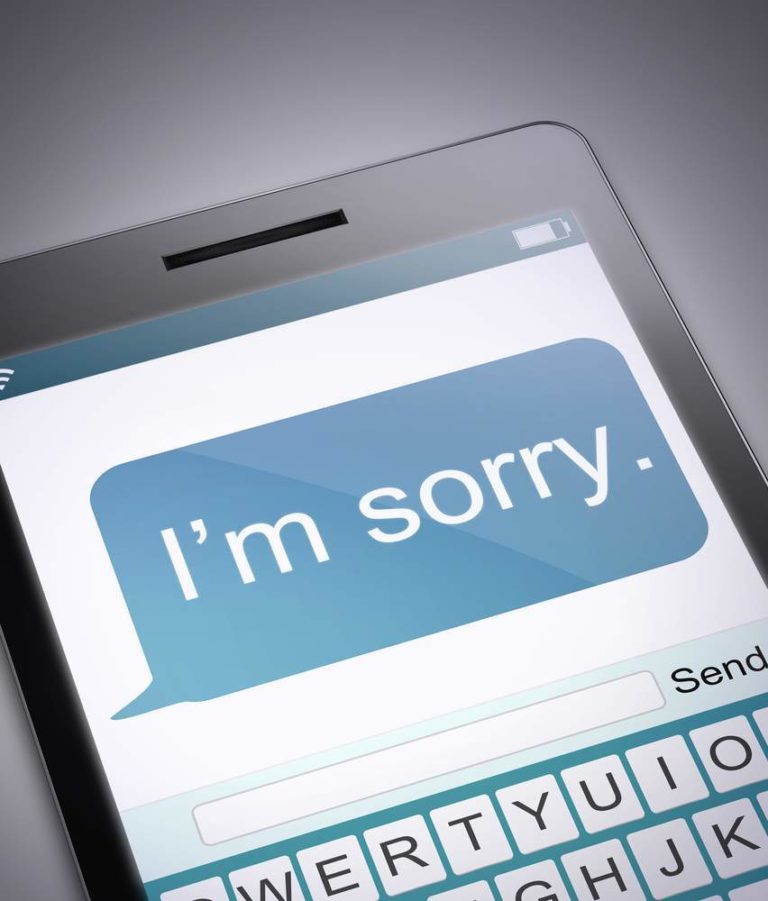 An apology written on a mobile phone screen