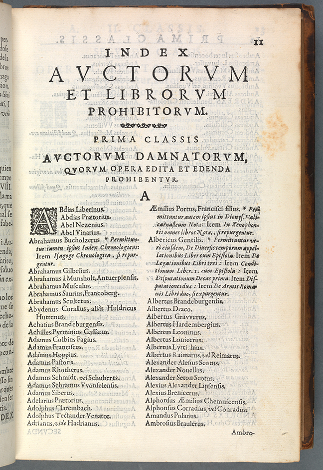 Index Librorum Expurgatorum…* (Madrid, 1612), p. 11. © The Board of Trinity College Dublin.
