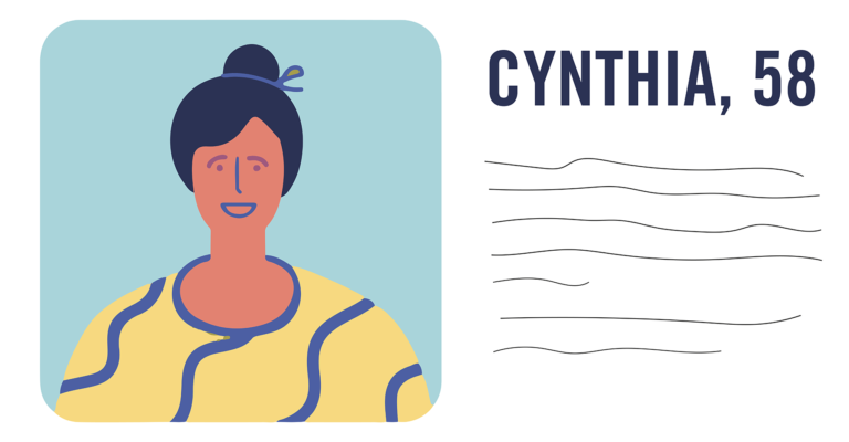 Persona illustration of Cynthia, aged 58