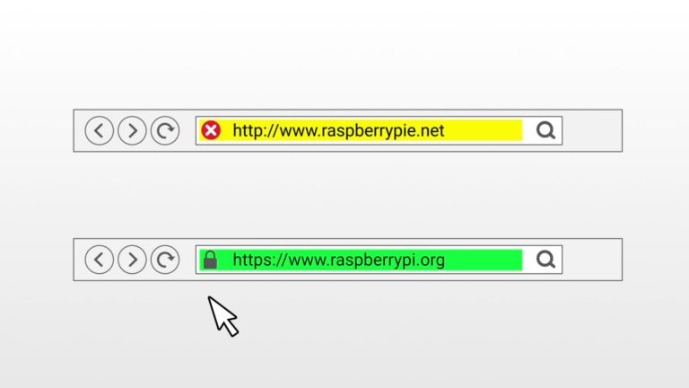 A comparison of an insecure vs a secure website, showing a white cross in a red circle for the insecure website, and a green padlock for the secure website