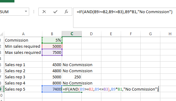 screenshot showing IF statement combined with an AND statement