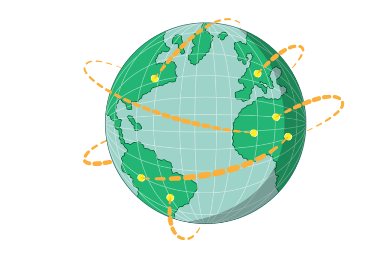 A globe showing connections being made between distant points.