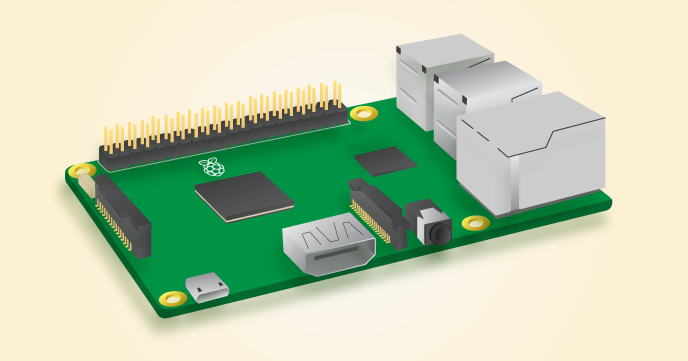 Raspberry Pi with pins highlighted
