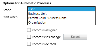 Screenshot showing options for automatic processes
