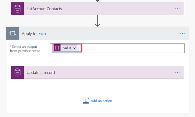 Screenshot showing applying a variable on an array of actions