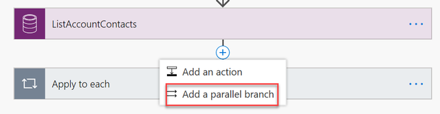 Screenshot showing Add Parellel Branch
