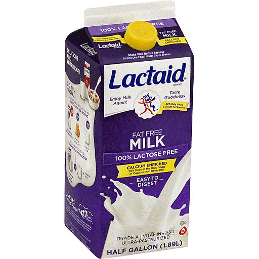 Lactose free milk carton enriched with vitamin A and D