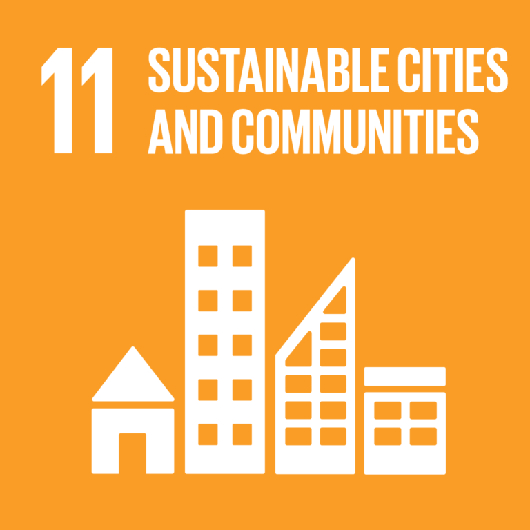 Icon of 4 buildings next to one another with the title "Sustainable cities and communities"