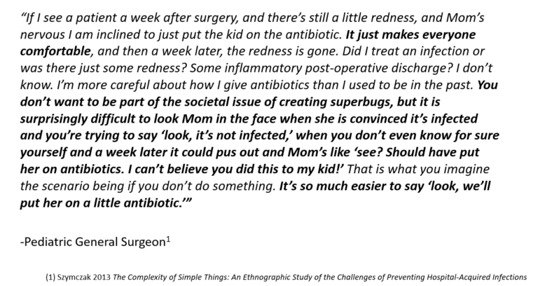 quote from a Paediatric General Surgeon describing a common interaction with patients and their children