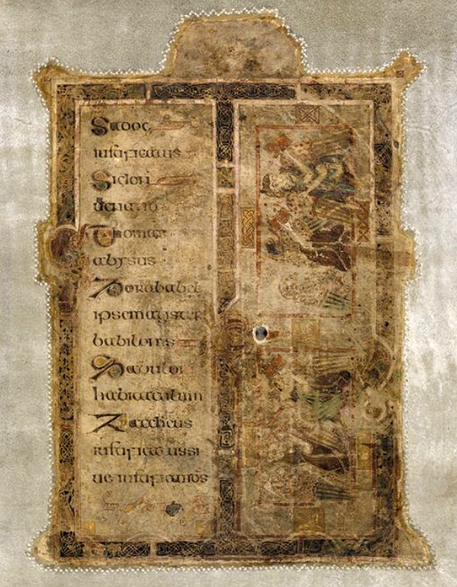 folio 1r the first page of the Book of Kells, a guide to Hebrew names