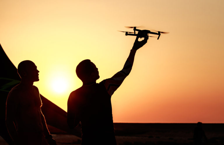 drone at sunset