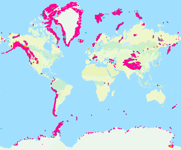 Distribution of ice around the globe