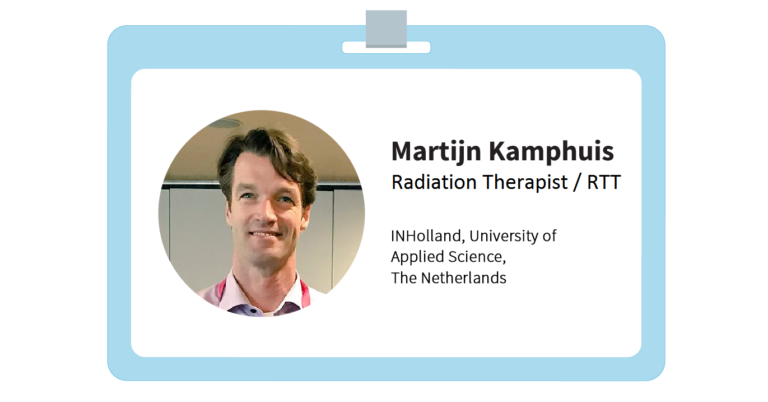 Martijn's i.d. It reads: "Martijn Kamphuis, Radiation Therapist, INHolland, Univeristy of Applied Science, The Netherlands"