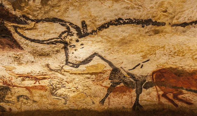 Cave painting from the Great Hall of the Bulls, Lascaux, Montignac, France