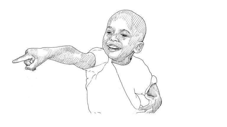 Illustration of a young boy pointing to something in the distance