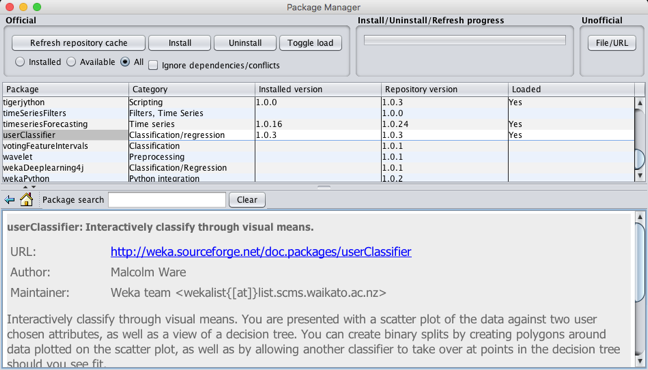 Main window of the Package Manager