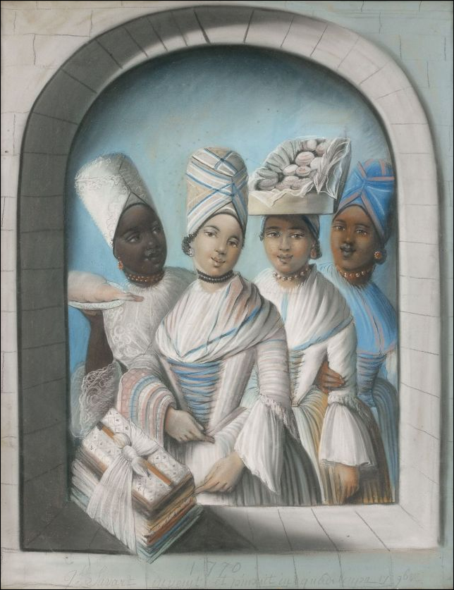 Pastel painting of four Creole women
