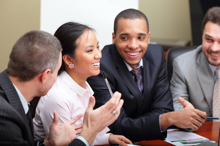 Illustration of good work environment, smiling people