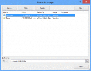 name manager on ribbon