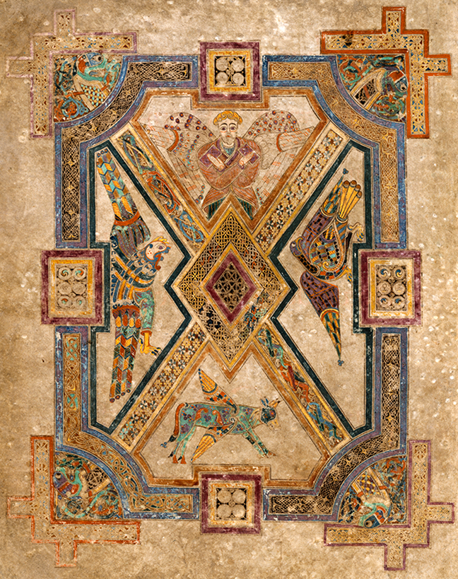 Figure 1, from the Book of Kells, symbols of the four evangelists