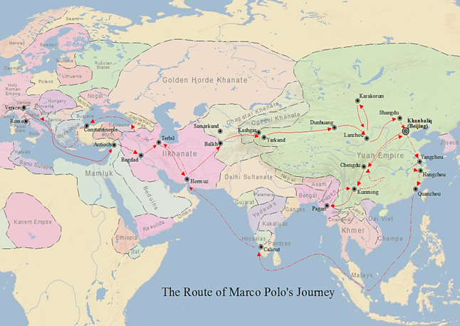 A map of Marco Polo's travels