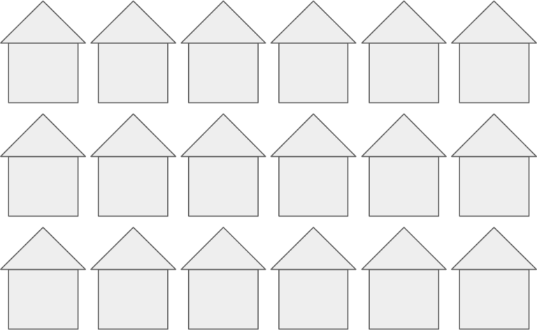 Six rows and six columns of schematic houses