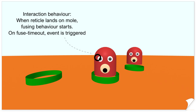 Fourth Storyboard Panel of Whack-A-Mole showing interaction when reticle lands on mole